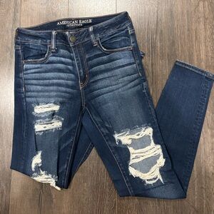 American Eagle Outfitters Women's Dark Blue Distressed Skinny Jeans